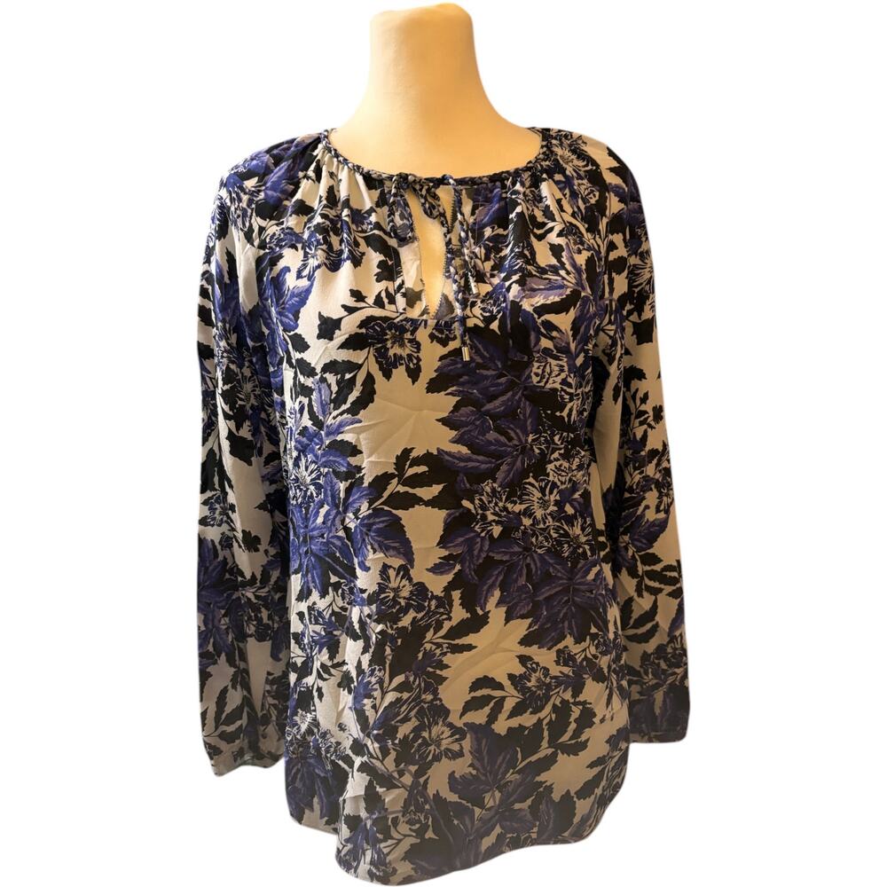 Rebecca Taylor Women's 100% Silk Floral Long Sleeve Blouse, Blue, Size 2